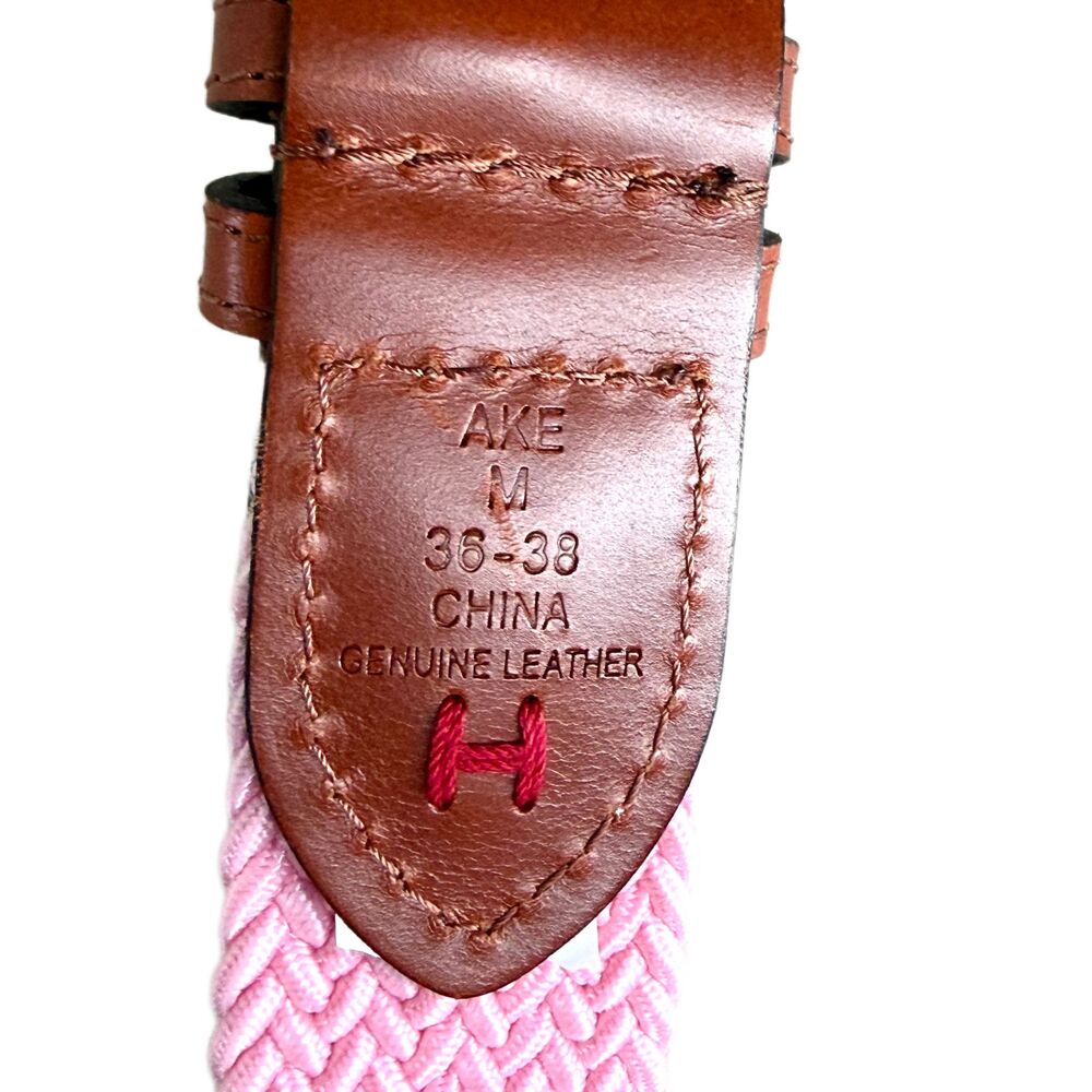 Tommy Hilfiger Golf Belt Mens M 36 38 Pink Stretch Webbing Brown Leather Ends - Picture 5 of 6